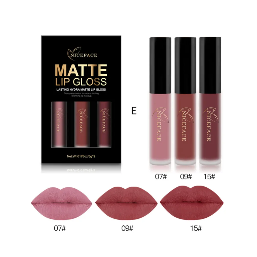 

New 3Colors/Set Nude Liquid Lipsticks Lipgloss Make Up Pigments Sexy Red Velvet Matte Lip Gloss Lip Tint Makeup Cosmetics Kit