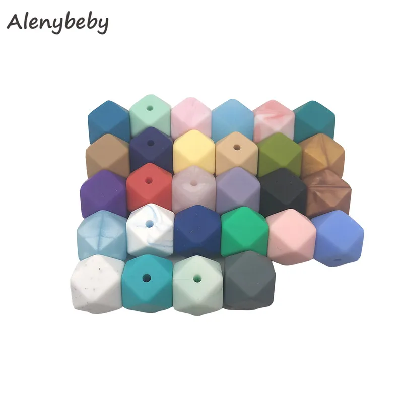 50pc 17mm Silicone Teether Beads Safe Icosahedron Shaped Candy Mix Color Teething Silicone Bead Toy BPA Free DIY Necklace Making