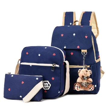 

Fashion Women Backpack 3 Pcs/set School Bags Teenage Girls Canvas Printing Backpack Casual Female Travel Rucksack Lady Mochila