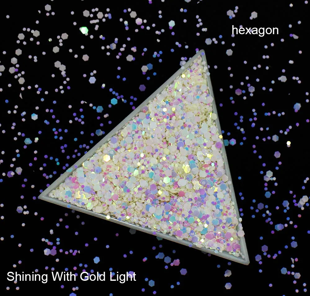 

30g~500g, Mix Sizes Hexagon Shapes Sequins, Iridescent Rainbow Shining Slice 3D Glitters Paillettes