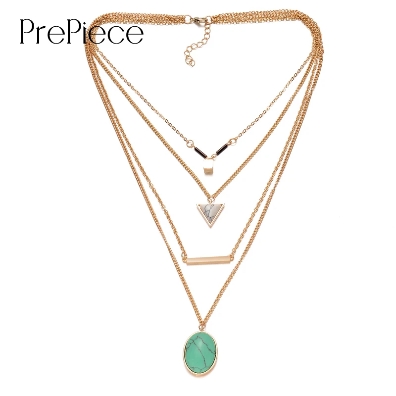 PrePiece Natural Turquoise Triangle Alloy Bar font b Pendant b font Multi Layer font b Necklace