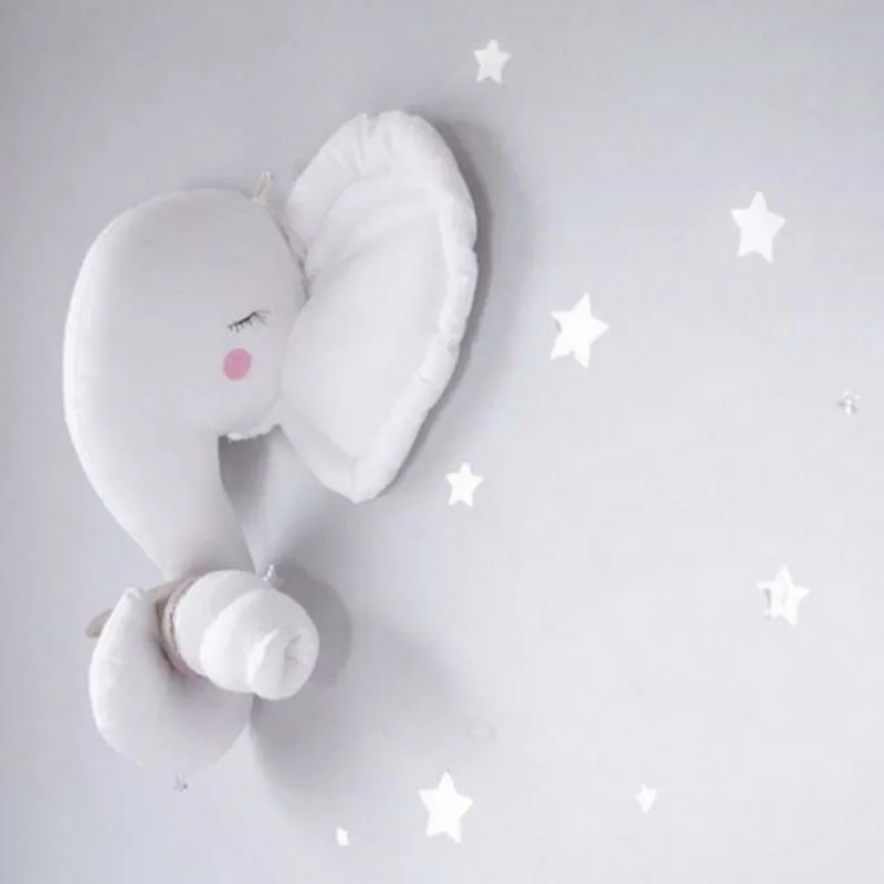 Handmade 3D Animal Head Stuffed Doll Elephant Wall Hanger Artwork for baby bedroom 35cm height