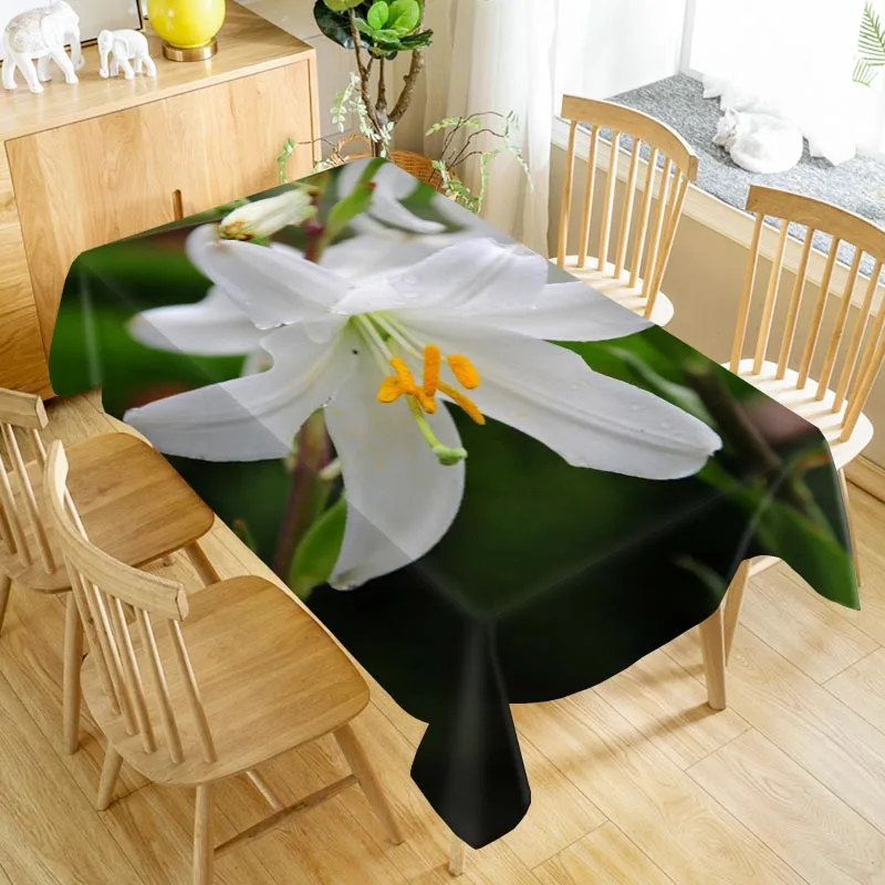 

Flower Lily Table Cloth Oxford Print Waterproof Oilproof Home Rectangular Party Table Cover 100X140cm/140X250cm