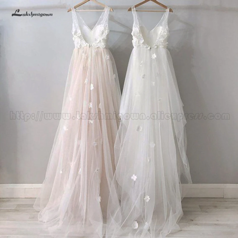 Lakshmigown, цветочное, бохо, свадебное платье, розовое,, элегантное, белое, тюль, свадебное платье, кружевное, сексуальное, принцесса, свадебное платье, Vestido Novia