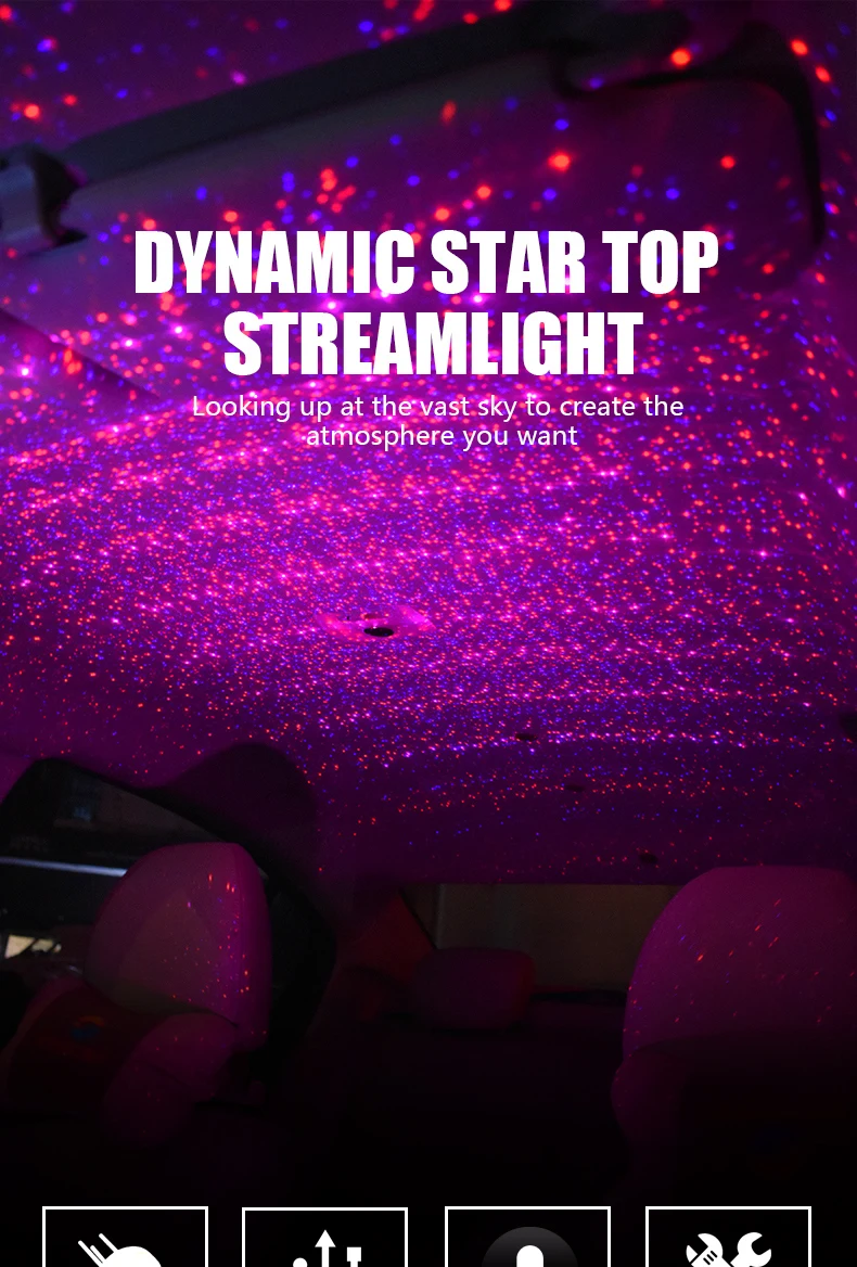 Fluxo de Luz Luz das Estrelas Zjright Usb Carro Dinâmico Superior Colorido Luz da Estrela Azul Verde Vermelho Colorido no Teto 2 Efeito de Iluminação de palco