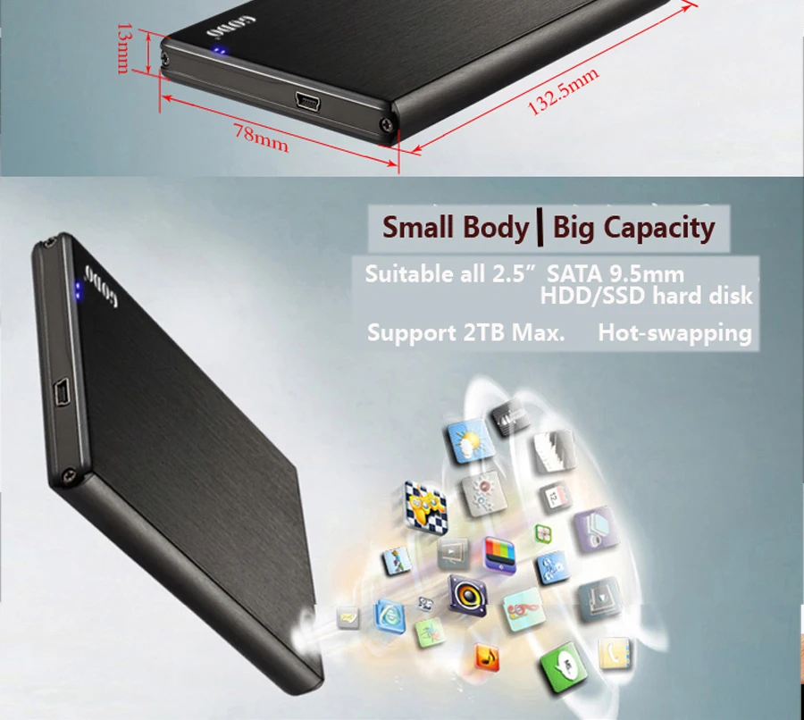 SATA II USB3.0 2,5 "внешний жесткий диск SSD/HDD корпус/Поддержка 2 ТБ жесткий диск для ноутбук Macbook компьютер