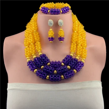 

New Yellow African Beads Jewelry Sets Purple Crystal Pendant Necklace Set Anniversary Quality Jewelry Free Shipping WD920