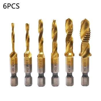 

6pcs/set Metric Thread Spiral Screw M3 M4 M5 M6 M8 M10 HSS High Speed Steel Drill Bit Tap 1/4" Countersink Hex Shank Bits Set