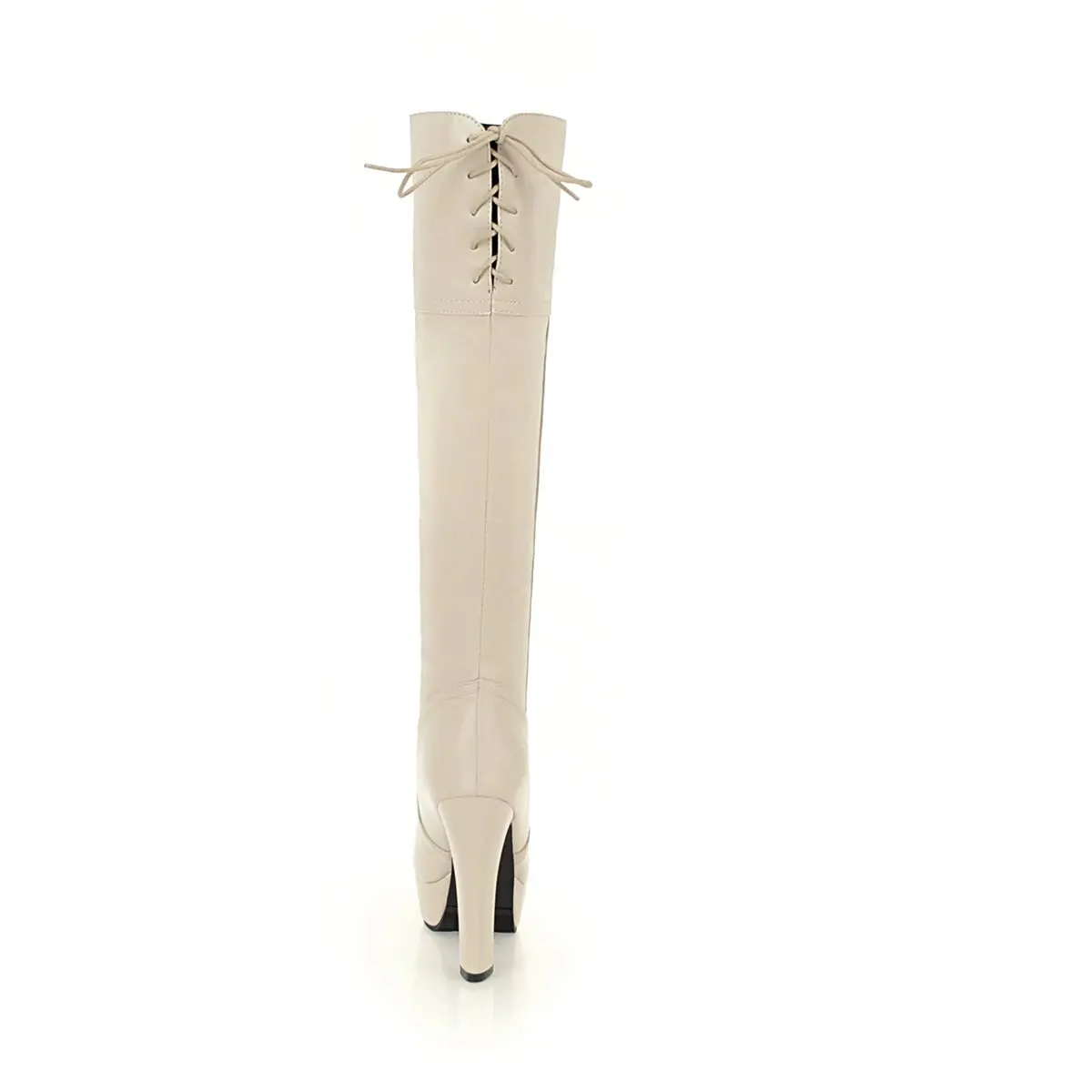 Botas Altos 2018 negro Toe Invierno Plataforma Mujeres Encaje Zapatos Otoño Tacones blanco Cuero Hasta Cuadrado Beige Mujer Pu Rodilla La rrvEqwU