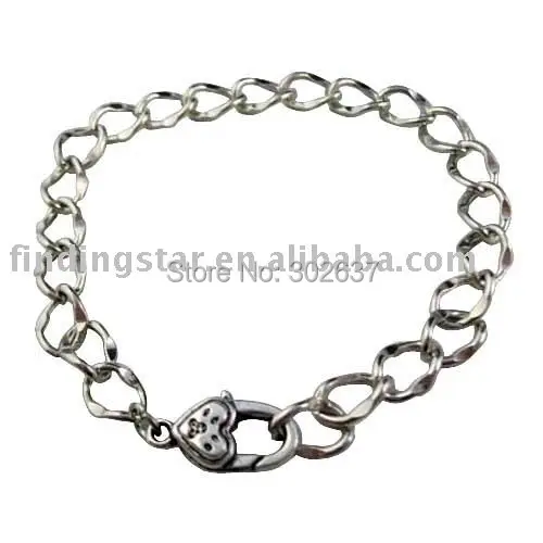 

10PCS SILVER TONE HEART CLASP CHAIN BRACELETS