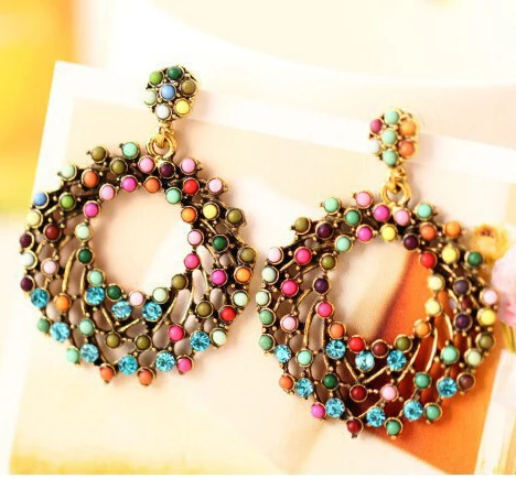 

Fashion Jewelry Bohemian Rhinestone Flower Ear Stud Earrings For Women Summer Style Crystal Earrings AE269