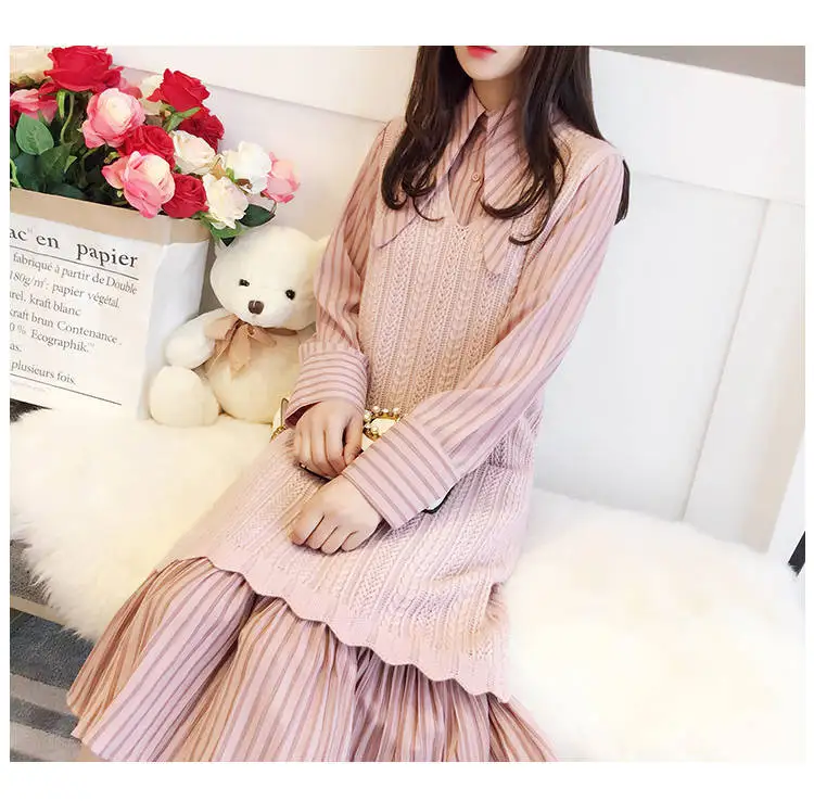 Костюм из двух предметов, жилет, свитер, женский vestidos, зима-осень, длинный пуловер, платье