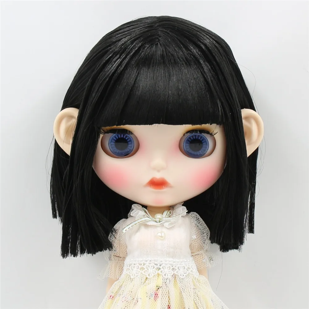 Ледяная фабрика blyth кукла 1/6 bjd белая кожа сустава тела короткие черные волосы, новое матовое лицо резные губы с бровями, кукла с ушами