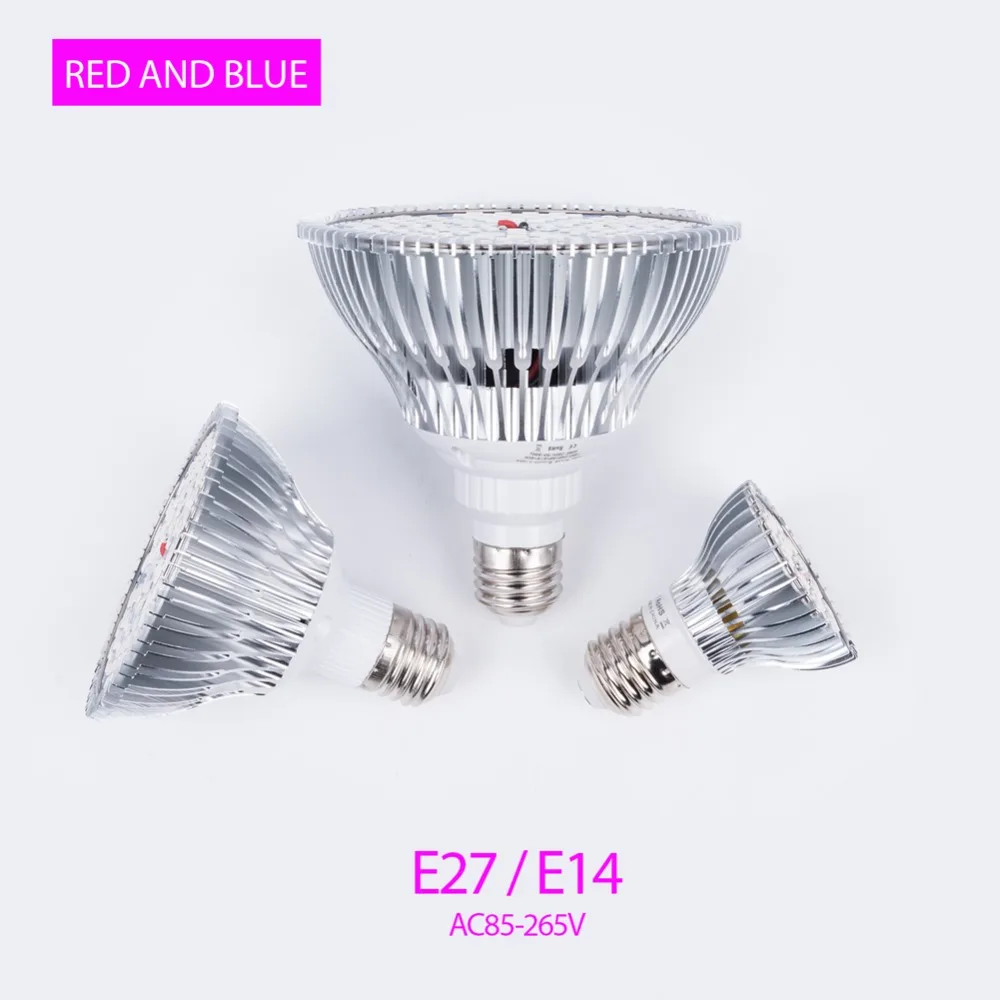 Светодиодная лампа E27 для выращивания растений LED полного спектра E14 30 Вт 50 80 18 28