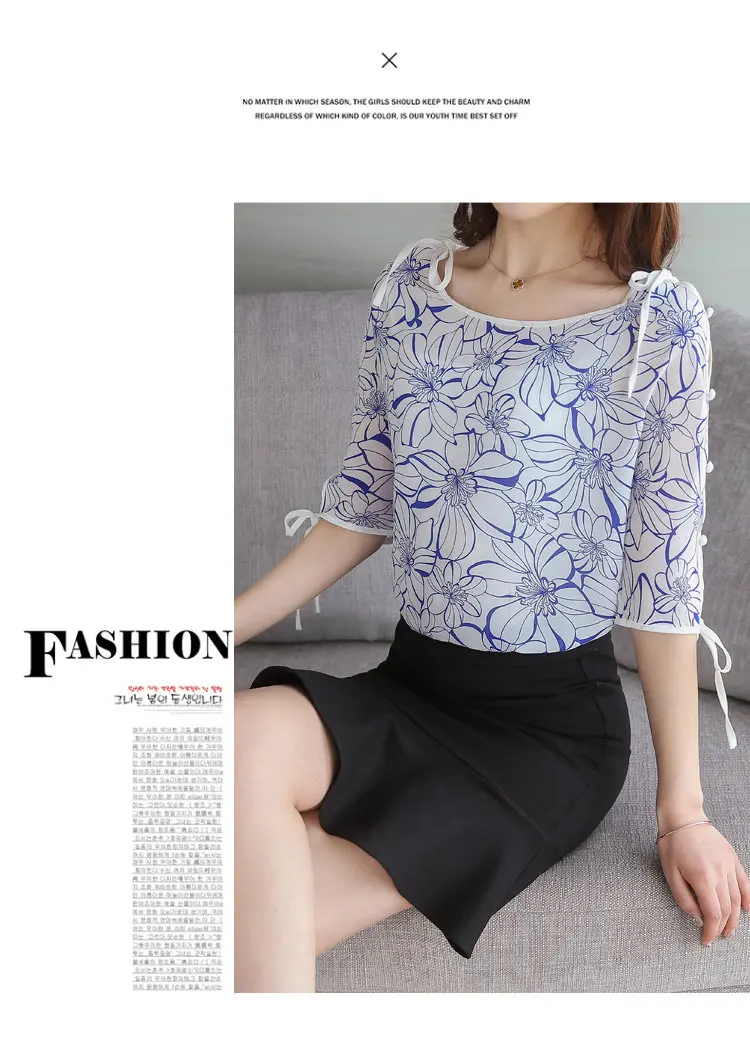 2018 Summer Women Blusas Bow Half Sleeve Tops Female Floral Chiffon Blouse Mujer Casual O-neck Print Shirt Women Blouses (5)