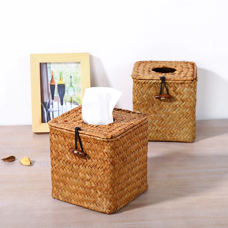 

Creative handmade rattan tissue box Napkin Holder Desktop Tissue Container paper towel tube for living room home organizer