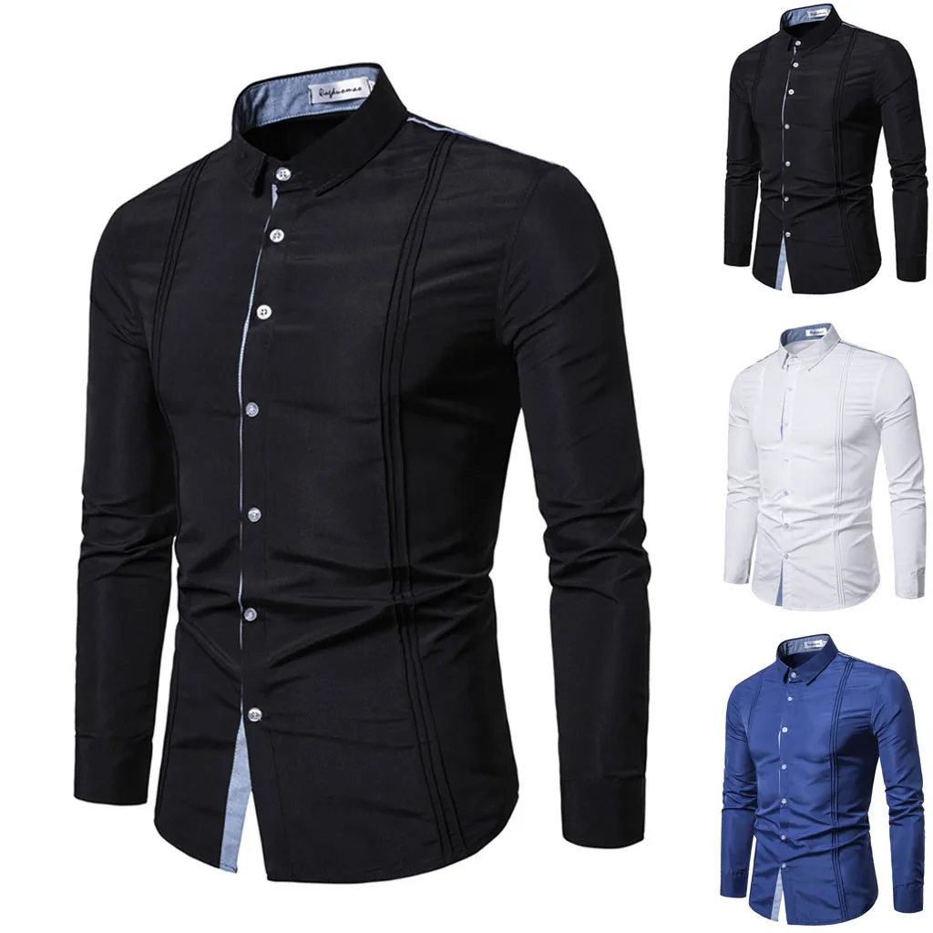 MUQGEW для мужчин Camisetas Hombre 2019 повседневное Полосатый Сращивание Кнопка рубашка с длинными рукавами модная блузка длинным рукавом Топ Лидер