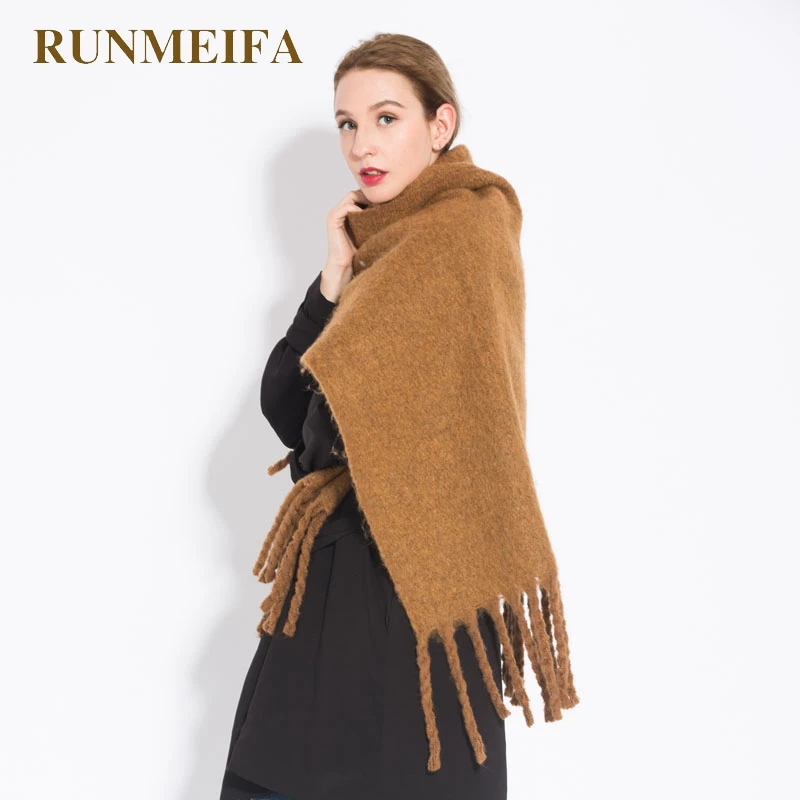 Новинка 2018 Женский/Дамский зимний теплый кашемировый однотонный шарф RUNMEIFA из