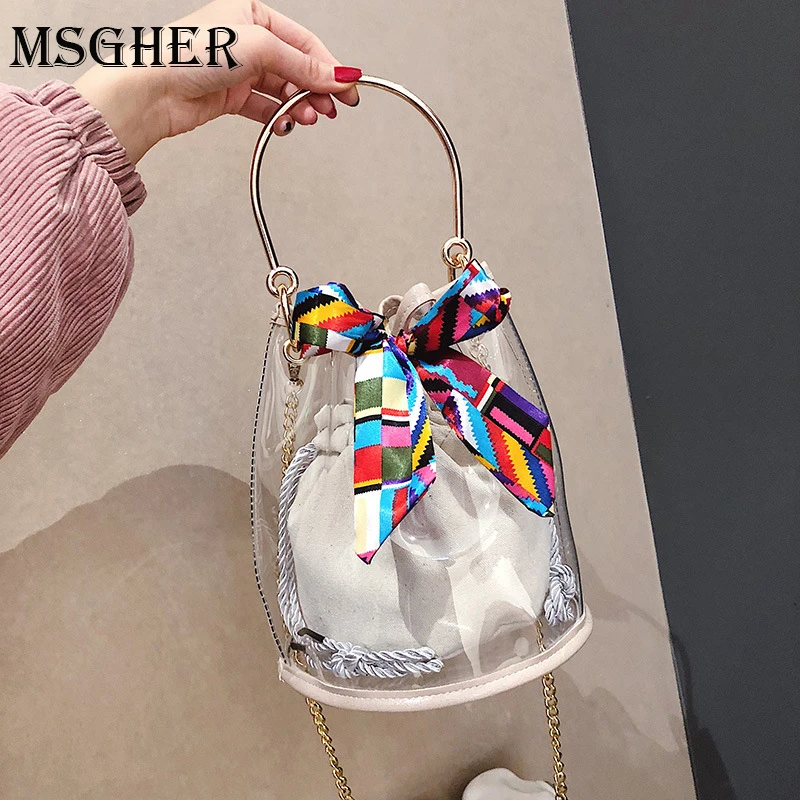 

MSGHER Casual Bucket Women PVC Handbags Transparent Beach Bags Summer Shopping Bags Ladies Shoulder Bag New Arrival Open Handbag