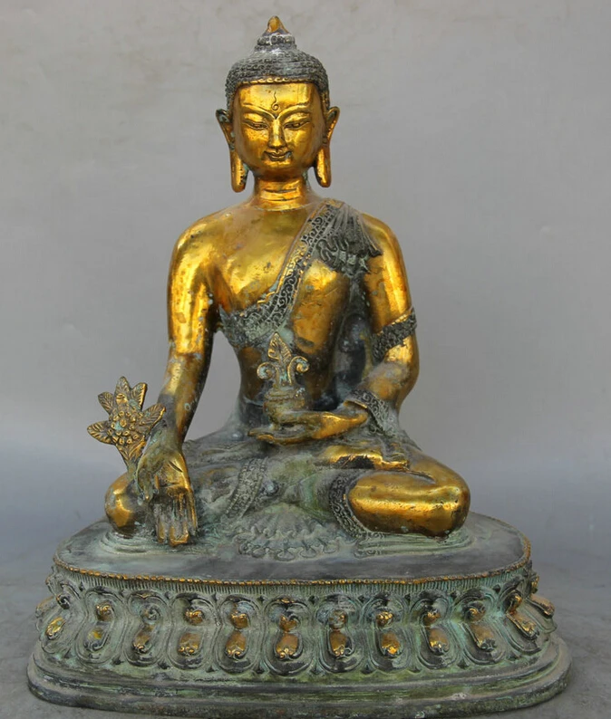 

150610 S1466 11" Tibet Tibetan Buddhism Bronze Gild Menla Medicine Buddha medical God Statue