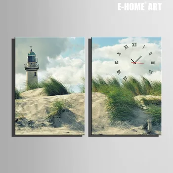 

Free Shipping E-HOME Lighthouse on The Beach Clock in Canvas 2pcs wall clock