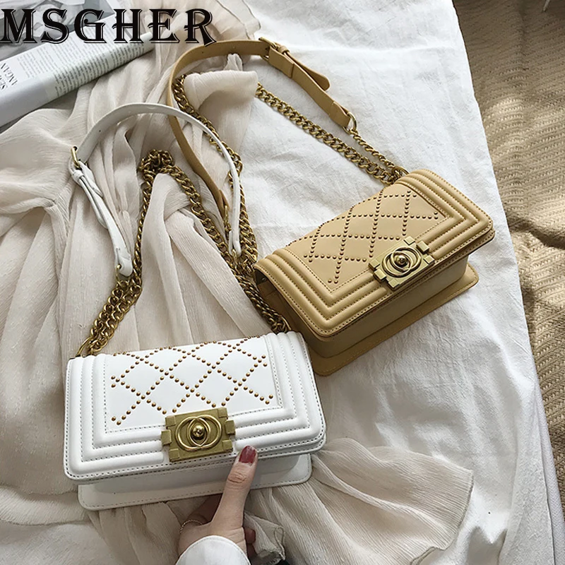 

MSGHER Handbags Women Luxury Designer Shoulder Bags Fashion Chain Crossbody Bags Rivet Small Square Bags For Women