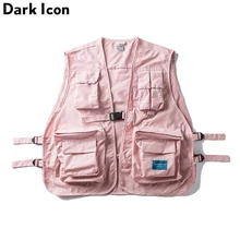 DARK ICON Military Multi Pocket Vest Hip Hop Vest Men 2019 Hi-end Fashion Solid Color Buckle Men's Vest Streetwear