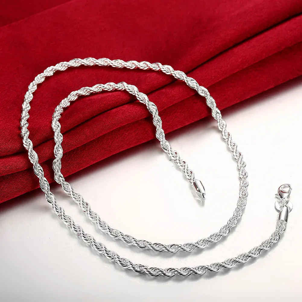 Супер блестящее ювелирное покрытое серебряное ожерелье модное 2 мм/3 мм/4 мм 16-24 дюйма женское/Мужское блестящее витое ожерелье с цепочкой