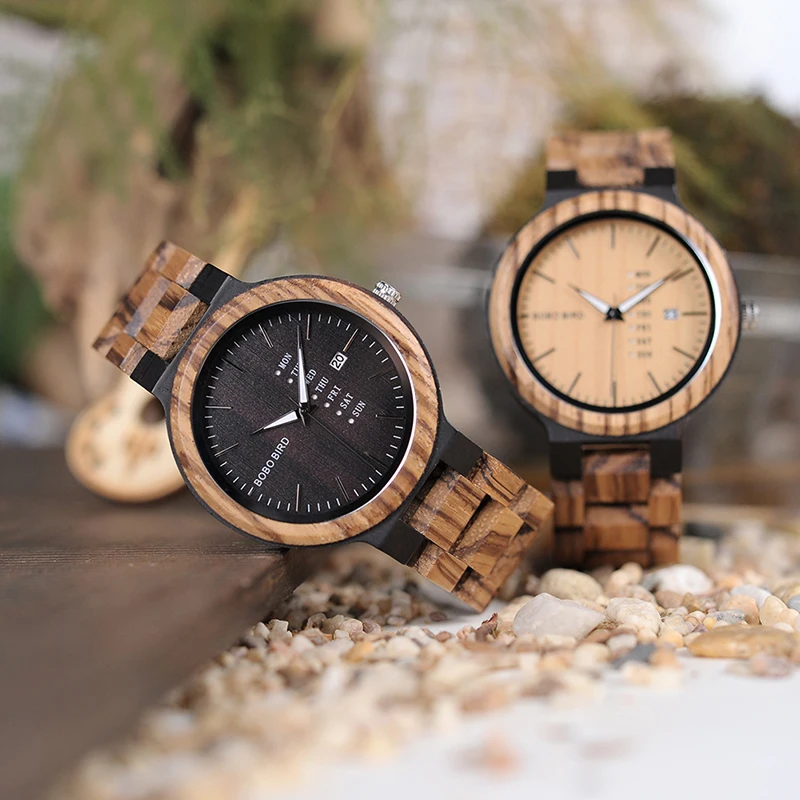 BOBO BIRD O26-2 Men's Wood Dress Analog Watch With Week Display Casual Quartz Watch Ship from Spain In Gift Box