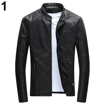 

Men Fashion Winter Casual Slim Fit Cool Zipper Pocket Faux Leather Jacket Coat