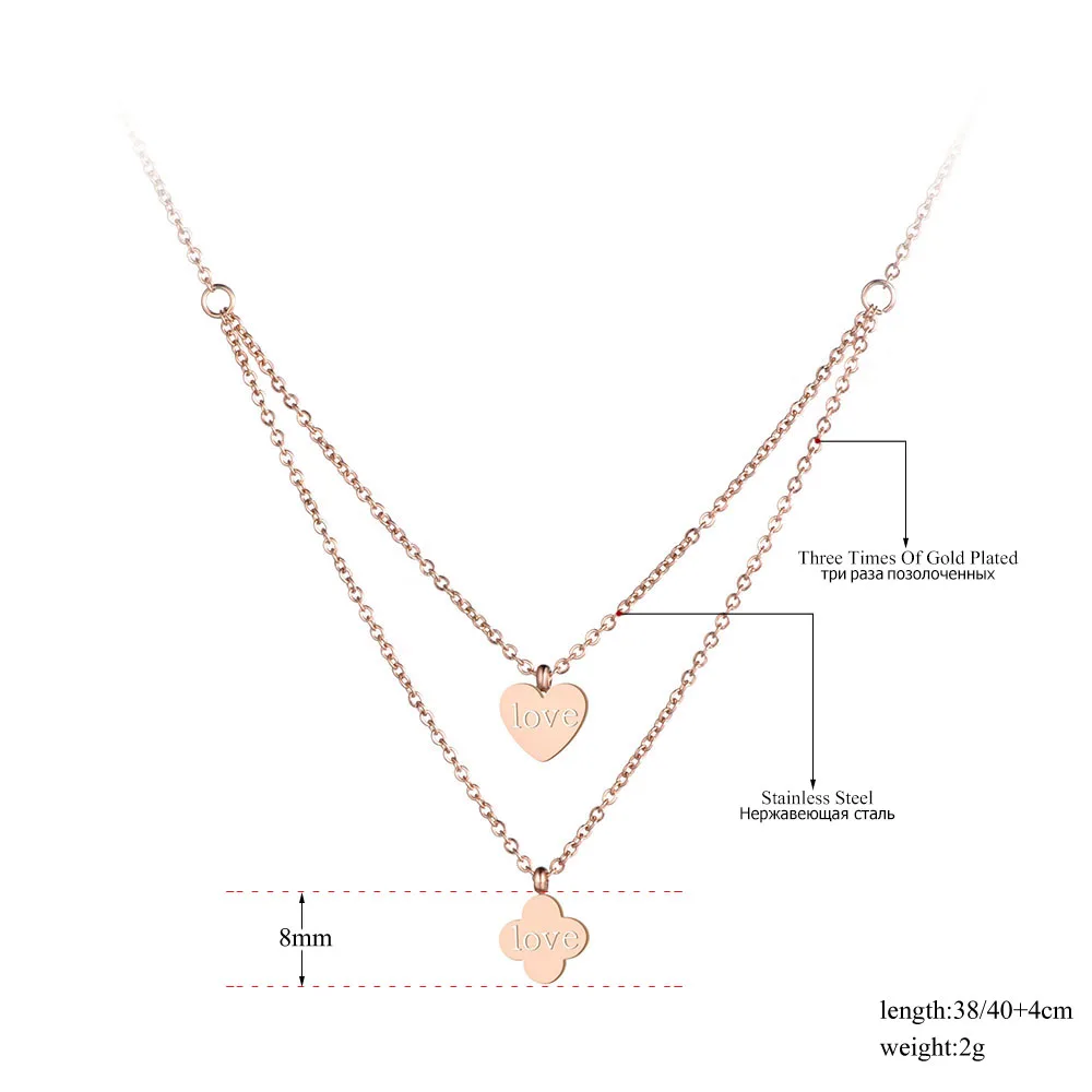 Lokaer модное титановое Двухслойное ожерелье из нержавеющей стали с сердечком ювелирные изделия, цепочка с подвеской ожерелье для девочек N19072