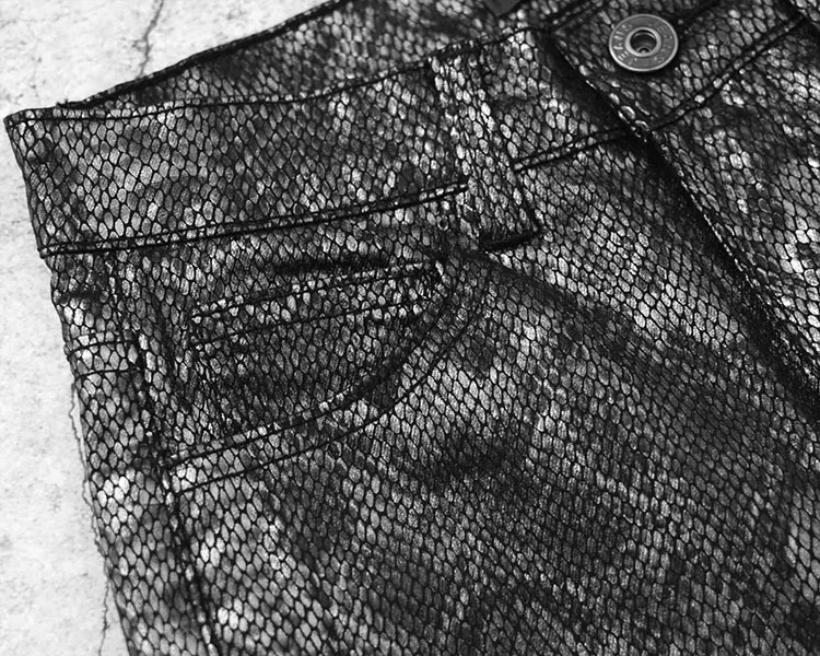 Серебряный змеиный принт из искусственной кожи лодыжки карандаш брюки для девочек для женщин Highwaist эластичный тонкий низ сезон: весна-лето