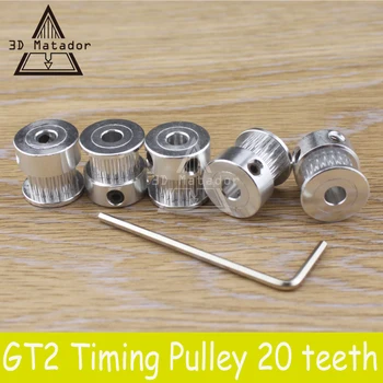 

5pcs/lot 20-GT2-6 GT2 2gt Timing Pulley 20teeth (20 teeth) Alumium Bore 5mm for 3D printer GT2 belt Width 6mm Synchronous wheel
