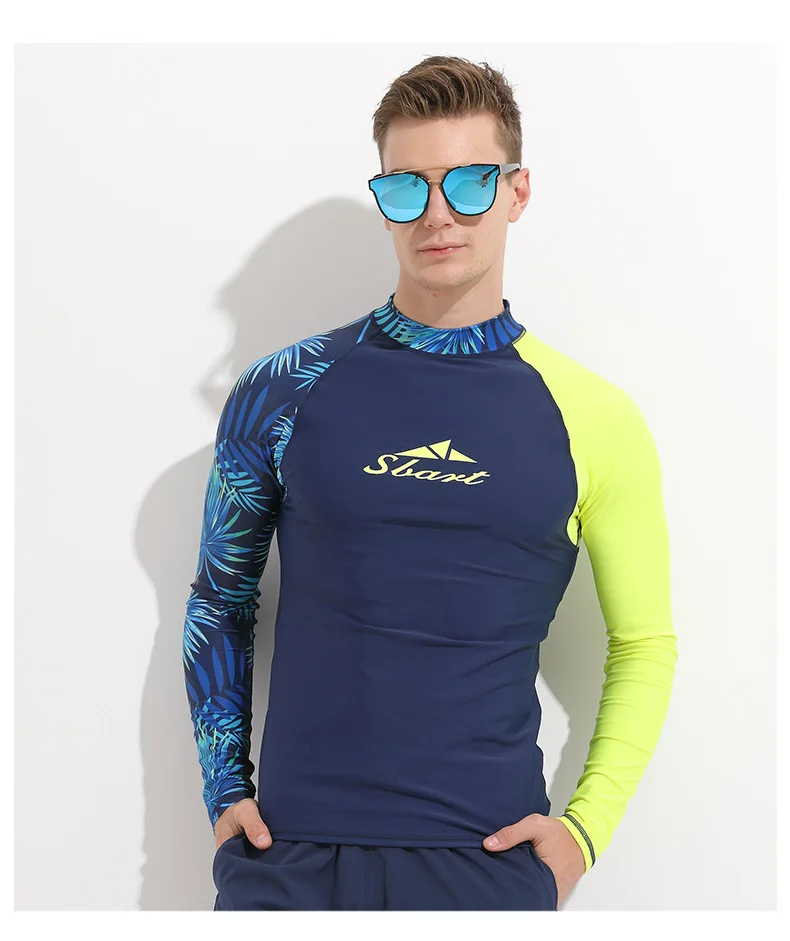 shirt only SBART2018long рукав гидрокостюм Для мужчин Рашгард Плавание ming костюм для плавания Для мужчин купальник для серфинга костюм для дайвинга Топ рубашка для плавания - Цвет: shirt only