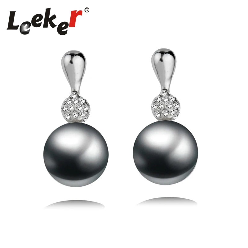 

LEEKER Vintage Jewelry Gray/White Imitation Pearl Stud Earrings Women Crystal Wedding Earings 207 LK1