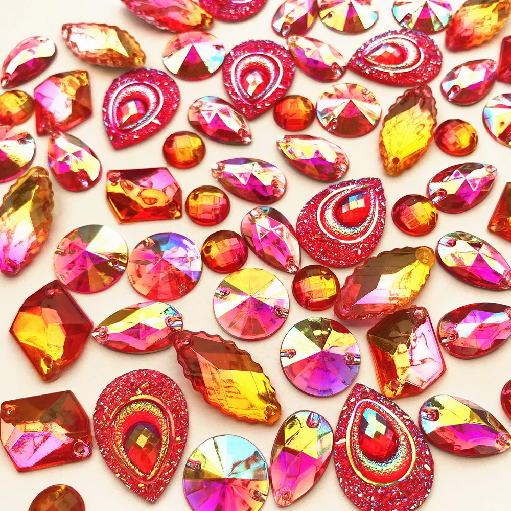 LOOSE Beads Mix Shape Pink red fuchsia Sew on Diamante crystal Rhinestone stones and Crystal