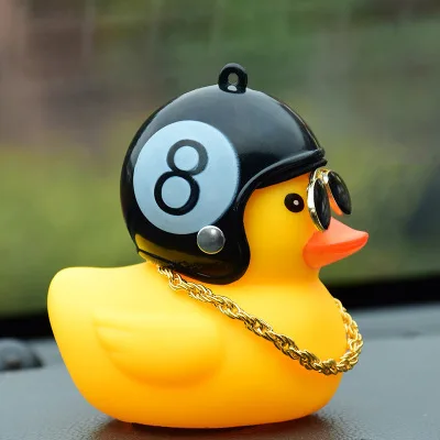 Society Lovely Lucky Duck Car Ornament Creative Decoration Car Dashboard Toys With Helmet And Chain Funny Car Accessories