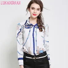 2017 HIGH QUALITY Newest Fashion Runway Style Women Shirt Retro Classic Print Designer Long Sleeve Spring Summer White Blouse