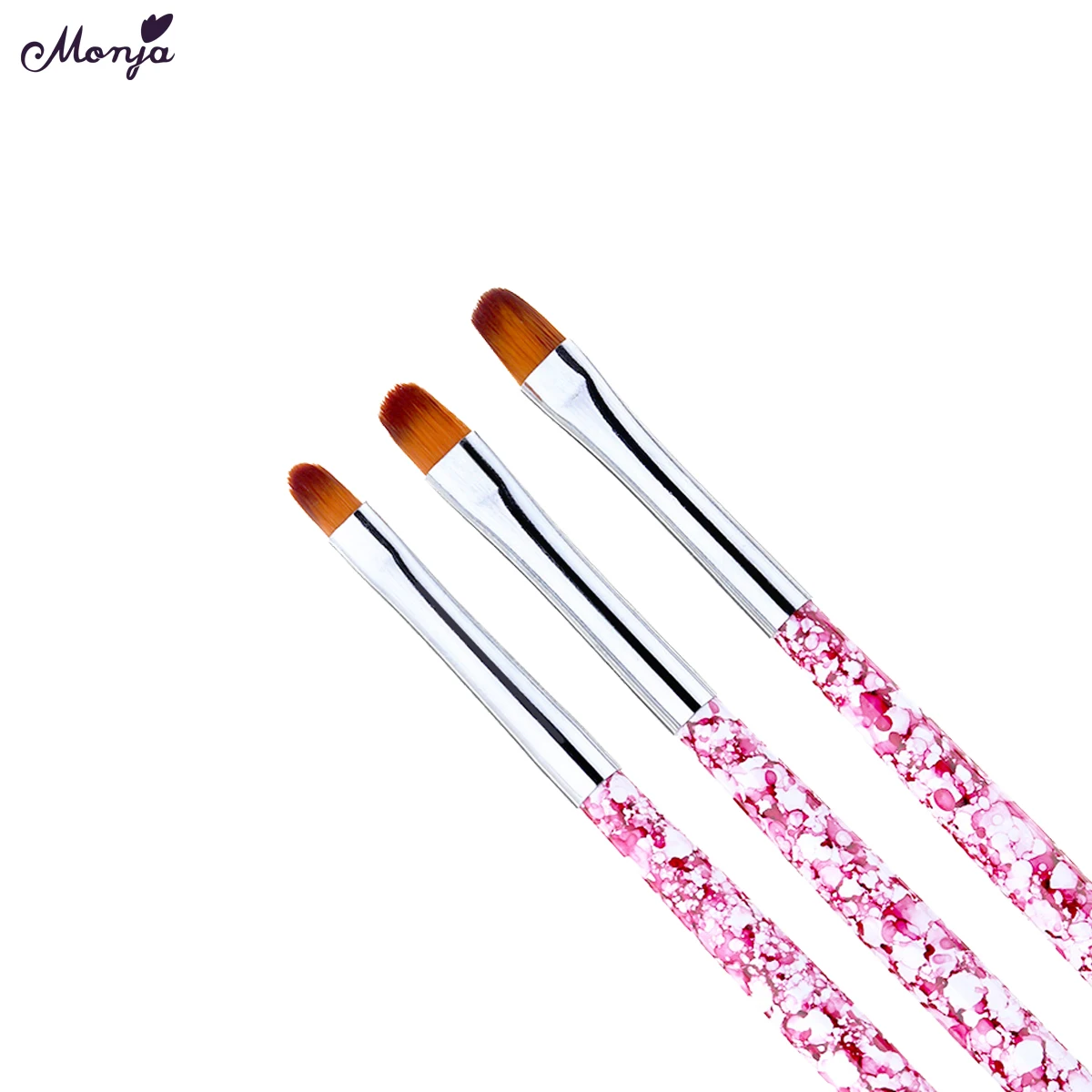  Monja 3Pcs Nail Art Marble Pattern Acrylic UV Gel Extension Builder Painting Brush DIY Design Drawi