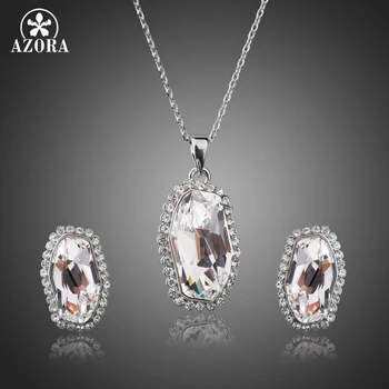 

AZORA White Gold Color Irregular Cut Clear Austrian Crystal Necklace and Earrings Jewelry Sets for Gift TG0223