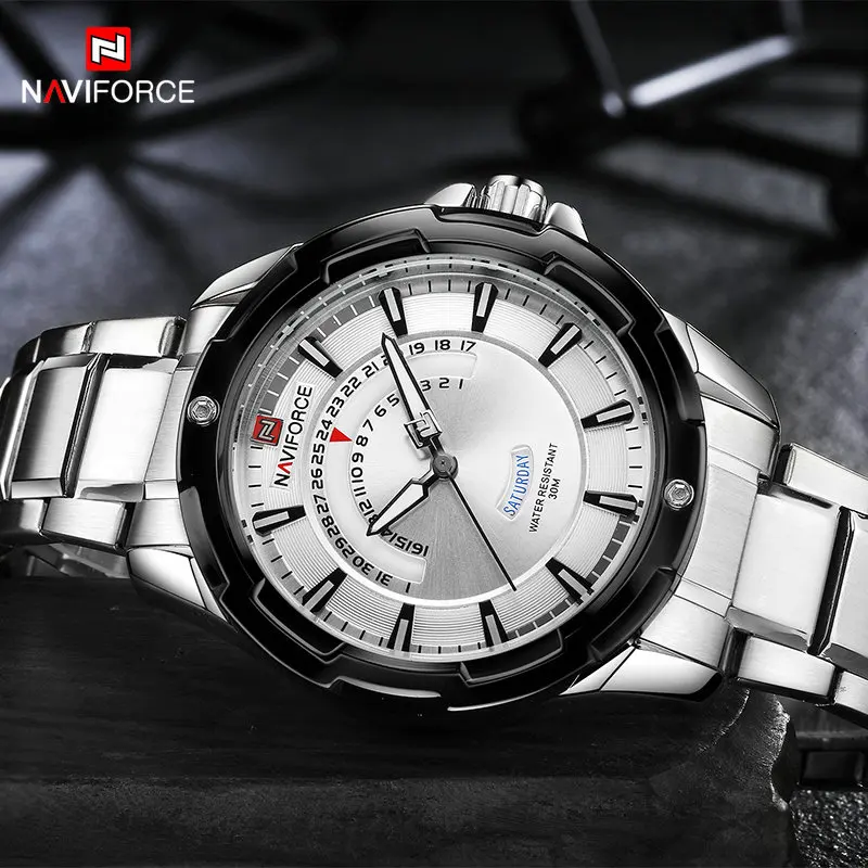 Новинка NAVIFORCE Топ бренд мужские часы модные стальные водонепроницаемые