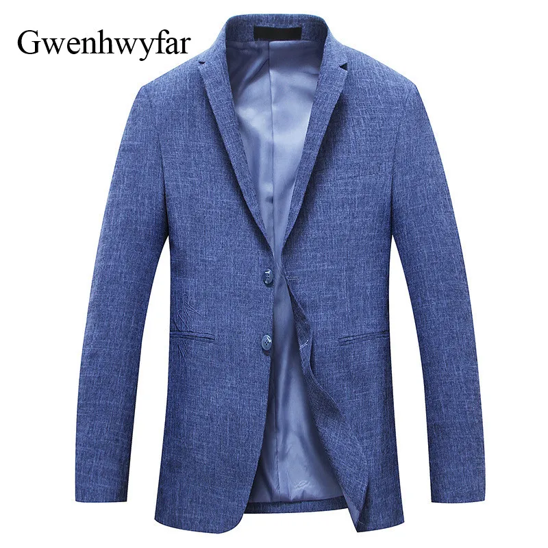 Gwenhwyfar Brand Cotton Linen Blazers For Men 2018 Spring Autumn Blue