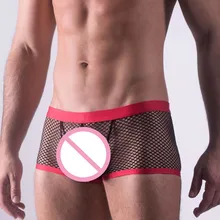 Горячая сетка сексуальные мужские трусы боксеры Шорты низкой посадкой, дуга Гей Мужской трусы M-XL