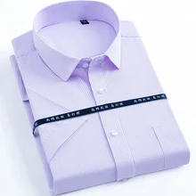 Новые летние полосатые/однотонные элегантные мужские рубашки с коротким рукавом, облегающие высококачественные деловые люди рубашки