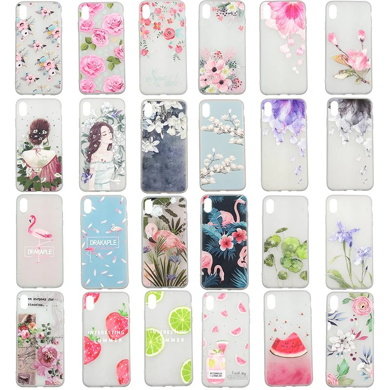 

Soft Silicone Case for iPhone 6 6s 7 8 Plus X XR XS Max Cases Lovely Cartoon Flower Flamingo Girl Bee Phone Cover