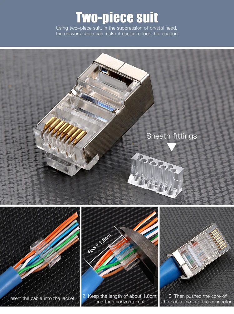 Inkton Сеть кристалл голову Cat6 RJ45 Ethernet разъем компьютера FTP 8p8c металла Экранирование модульный разъем позолоченные кристалл голову