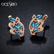 OCSERIO модные золотые 585 синие циркониевые серьги-гвоздики для женщин Лист Роза 585 золотые серьги с камнями золотые ювелирные изделия ers-j51