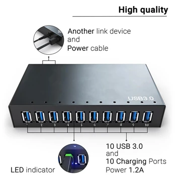 

Powered USB Hub - 10-Port USB 3.0 hub usb c para pc with USB 3.0 Ports with Data Syncs