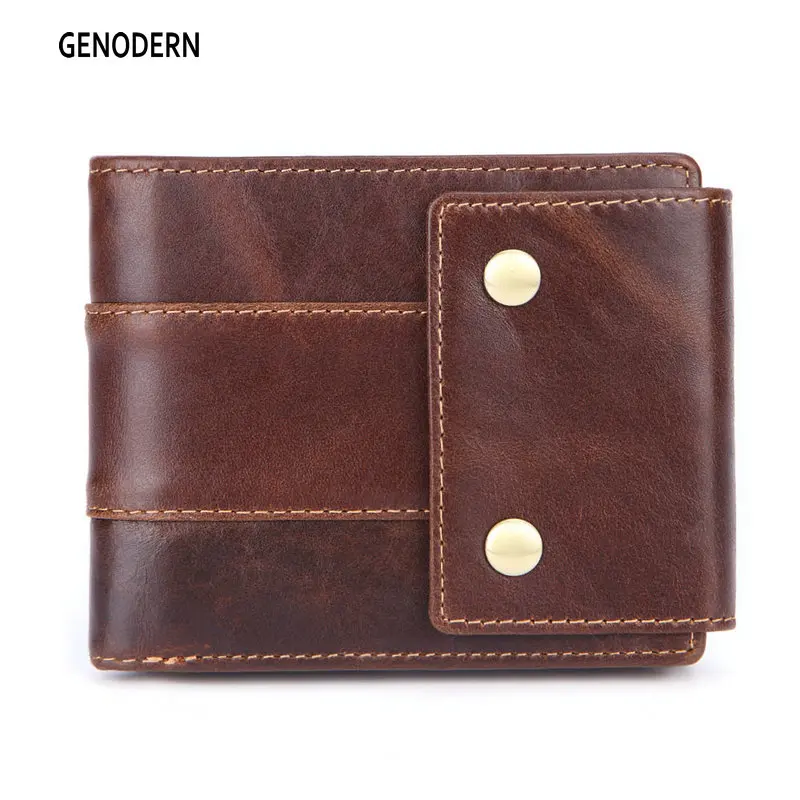 

GENODERN Genuine Leather Men Wallets Vintage Hasp Design Zipper PocketMoney Bag Card Holder Coin Purse Male Portomonee