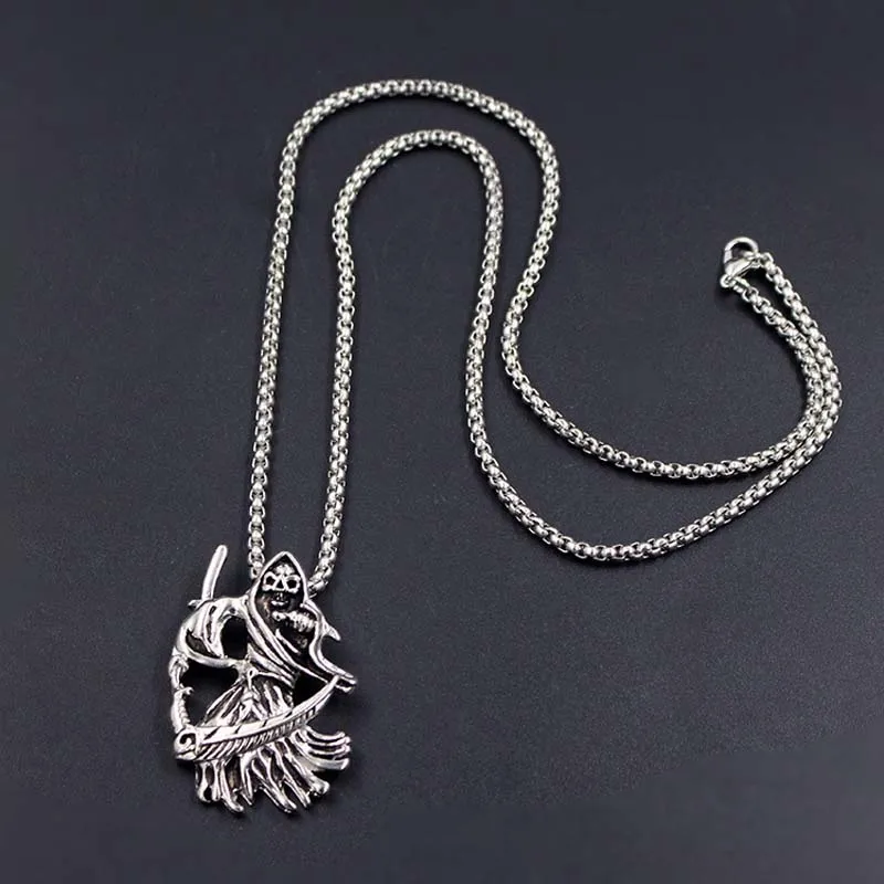 Devils Skeleton With Death Scythe Skeleton Necklace Cool Accessories Pendent Alloy Necklace Gift For Man Maxi Punk jewelry